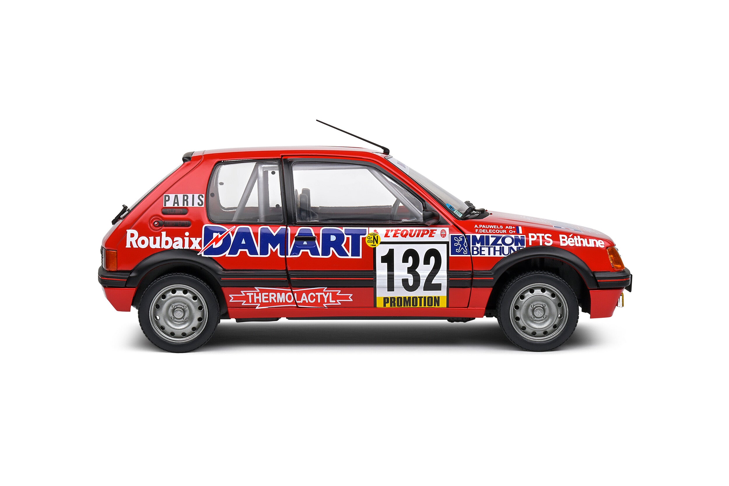 Solido 1:18 Diecast Model - Peugeot 205 Rallye GTi 1.6L – Rallye Monte Carlo – 1986 – #132 Delecour/Pauwels