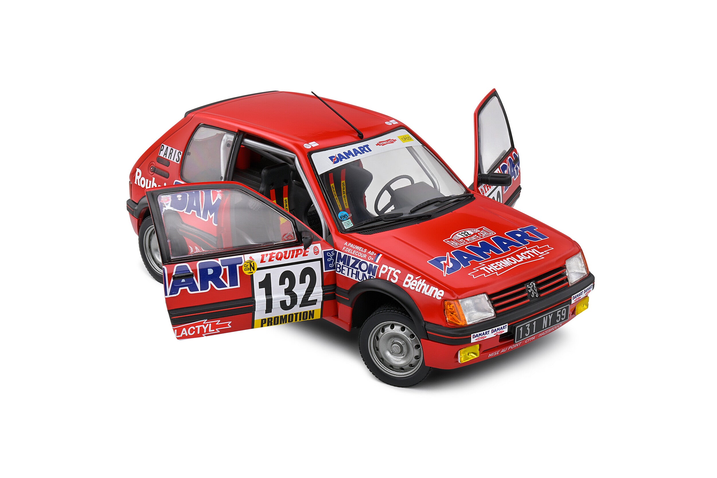 Solido 1:18 Diecast Model - Peugeot 205 Rallye GTi 1.6L – Rallye Monte Carlo – 1986 – #132 Delecour/Pauwels