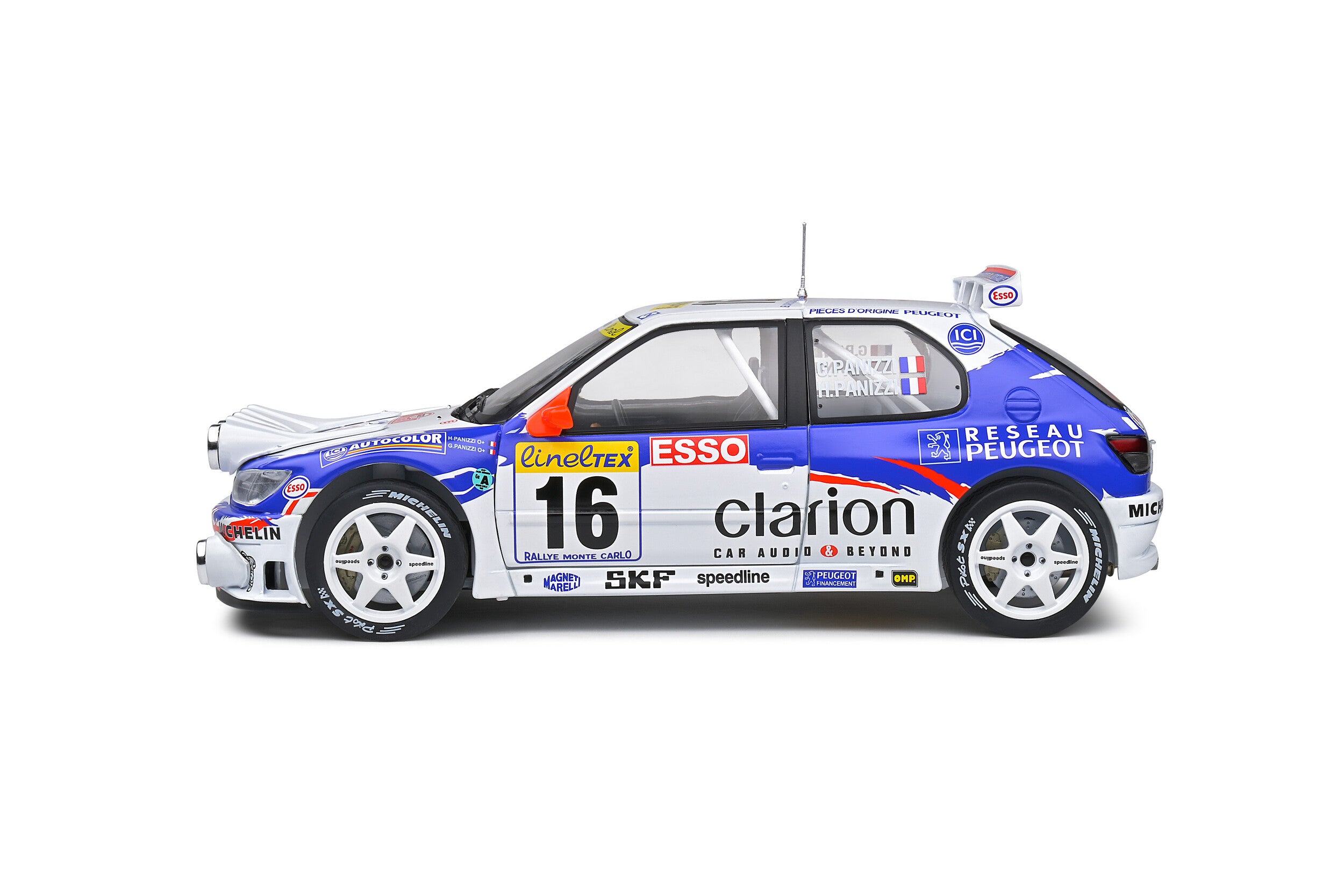 SOLIDO 1:18 Scale Diecast - PEUGEOT 306 MAXI NIGHT VERSION – RALLYE MONTECARLO – 1998 – #16 G.PANIZZI / H.PANIZZI