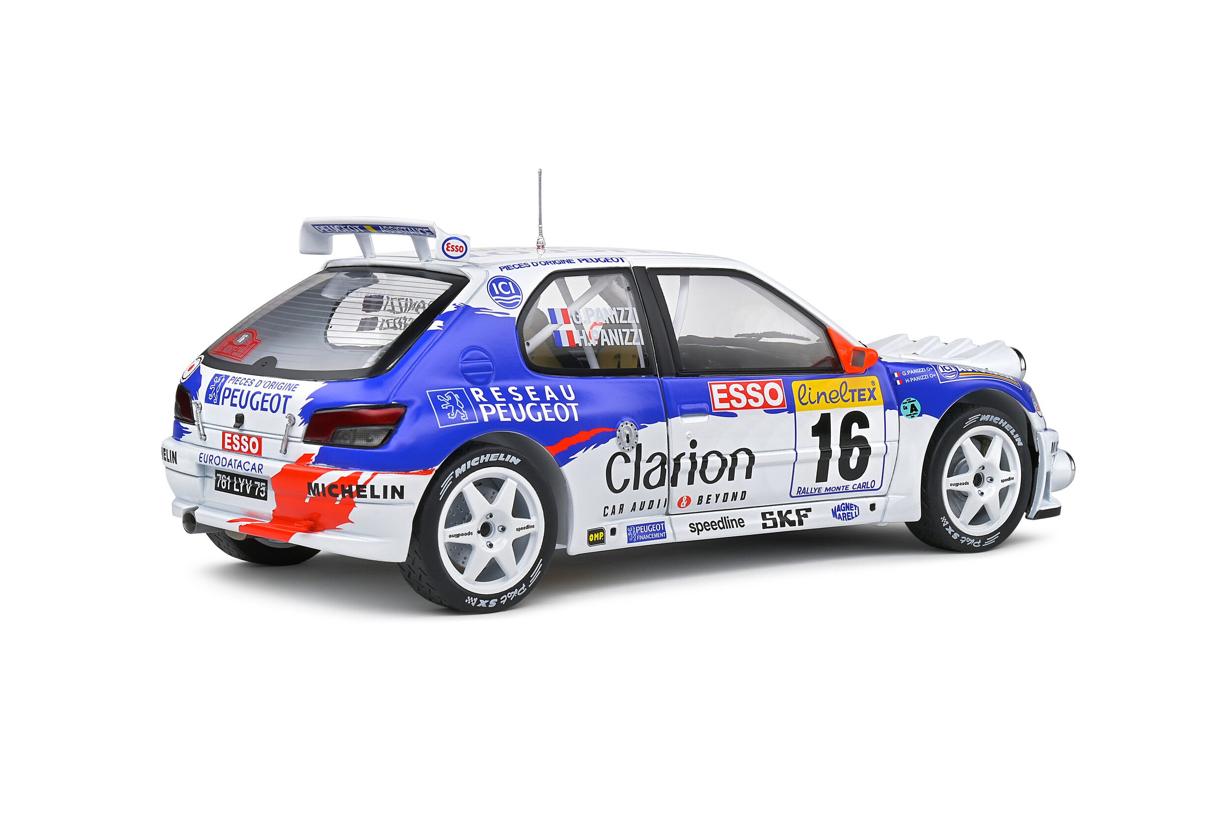 SOLIDO 1:18 Scale Diecast - PEUGEOT 306 MAXI NIGHT VERSION – RALLYE MONTECARLO – 1998 – #16 G.PANIZZI / H.PANIZZI