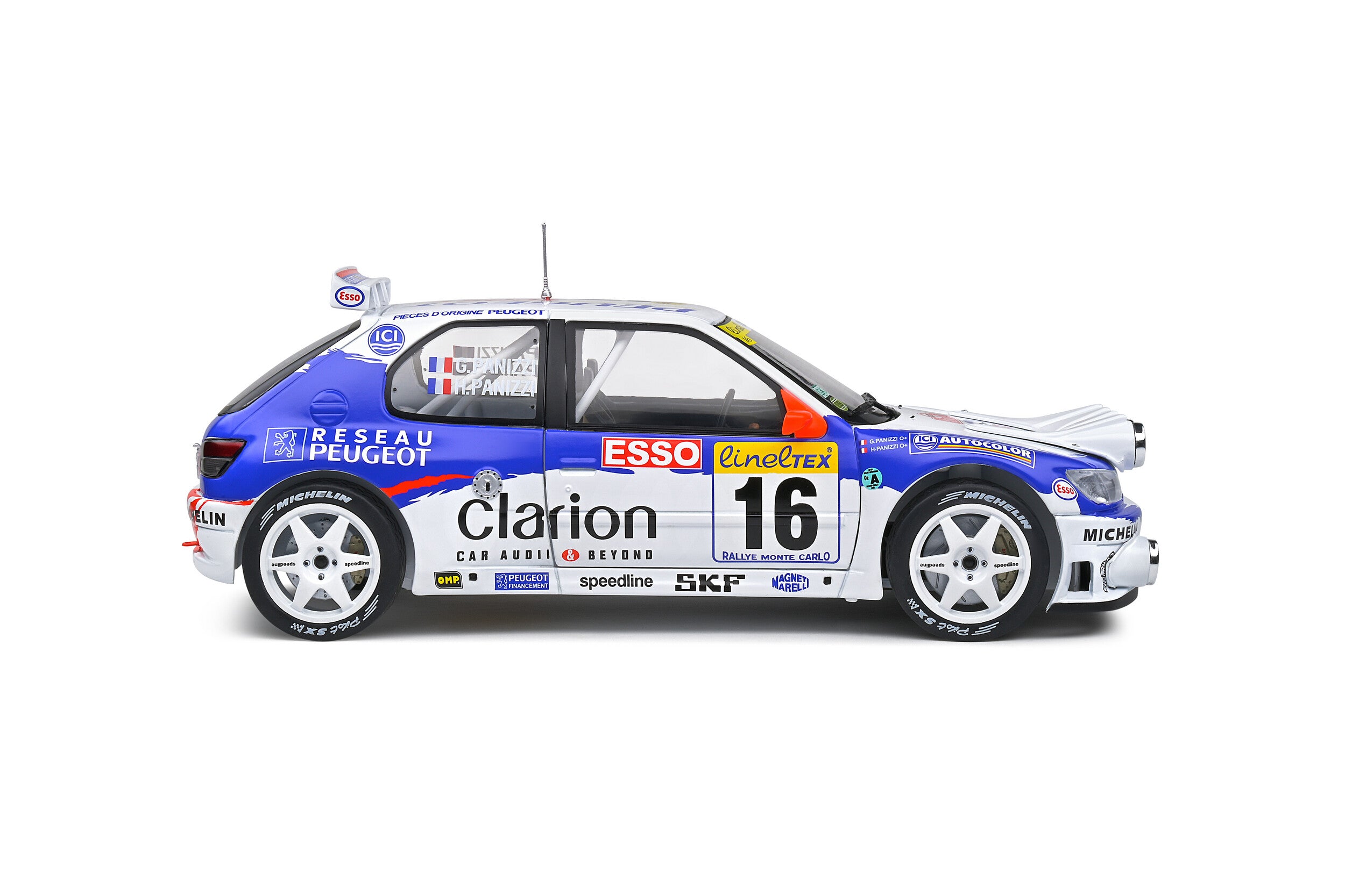 SOLIDO 1:18 Scale Diecast - PEUGEOT 306 MAXI NIGHT VERSION – RALLYE MONTECARLO – 1998 – #16 G.PANIZZI / H.PANIZZI