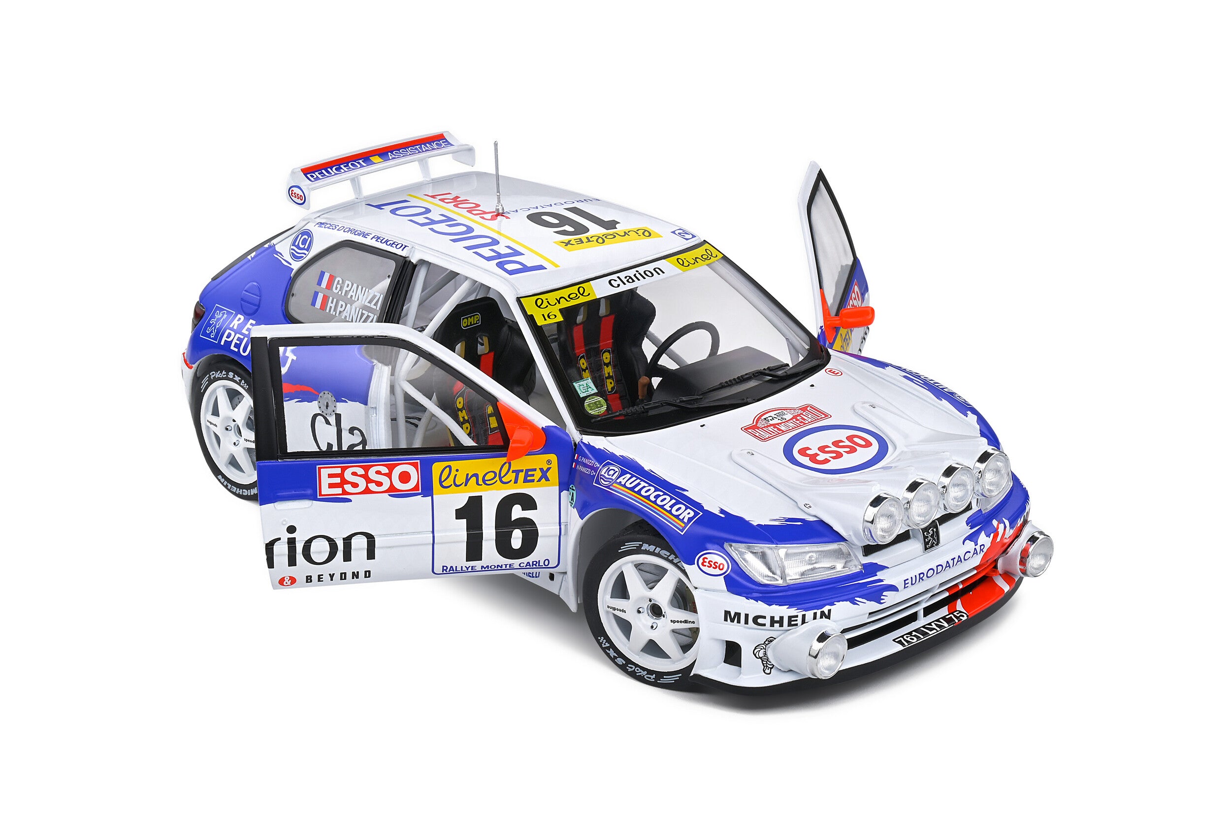 SOLIDO 1:18 Scale Diecast - PEUGEOT 306 MAXI NIGHT VERSION – RALLYE MONTECARLO – 1998 – #16 G.PANIZZI / H.PANIZZI