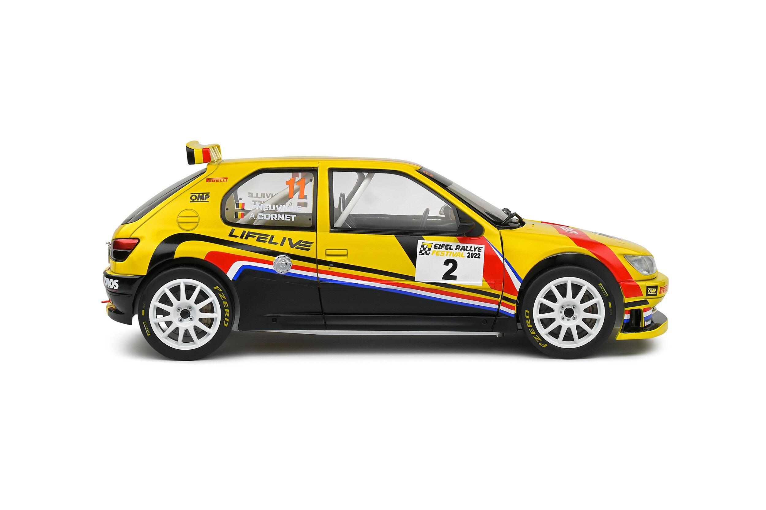 SOLIDO 1:18 Scale Diecast - Peugeot 306 Maxi EIFEL RALLYE FESTIVAL – 2022 – #2 T.NEUVILLE/A.CORNET