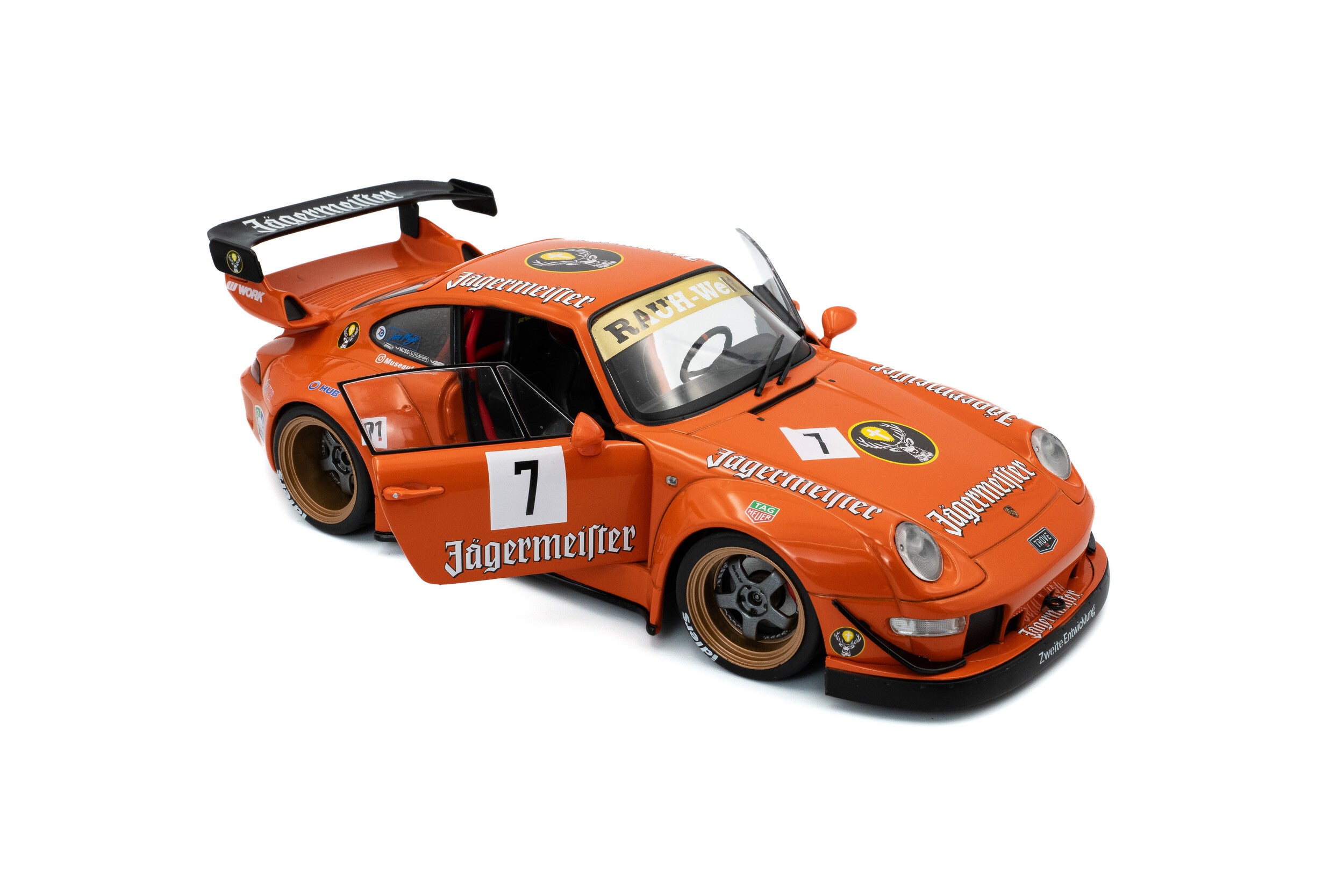 SOLIDO 1:18 Scale Diecast Model, 2020 Porsche RWB Jagermeister #7 - Orange - S1808506