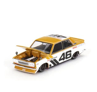 Mini GT 1:64 Scale Kaido House Datsun Kaido BRE510 Street - White/Gold - KHMG052