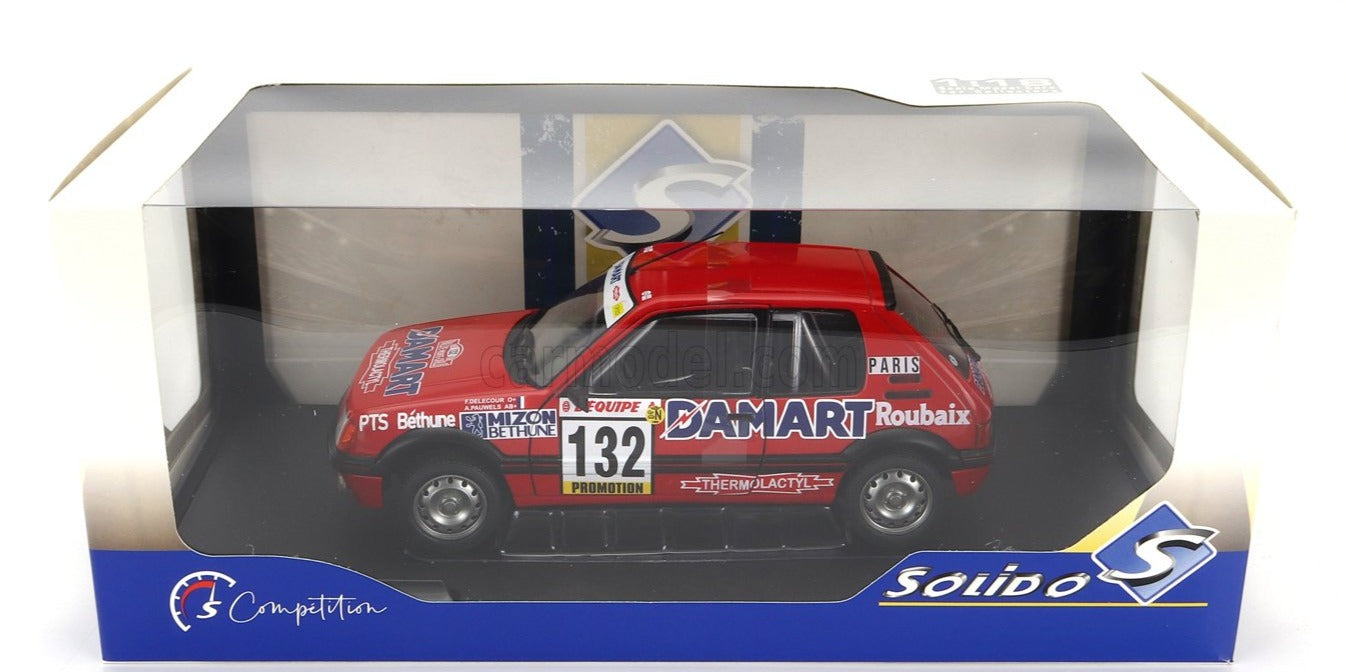 Solido 1:18 Diecast Model - Peugeot 205 Rallye GTi 1.6L – Rallye Monte Carlo – 1986 – #132 Delecour/Pauwels