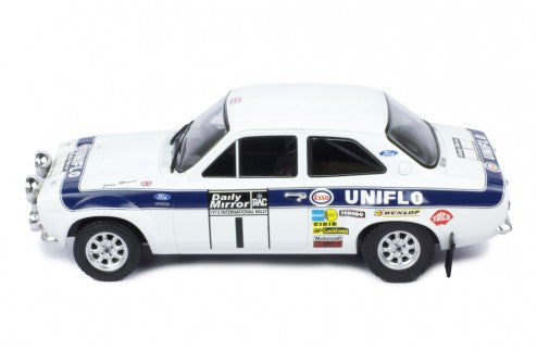 IXO 1:18 FORD ESCORT MK1 White RS1600 Uniflo RAC Rally 1973 #1 R.Clark / T.Mason