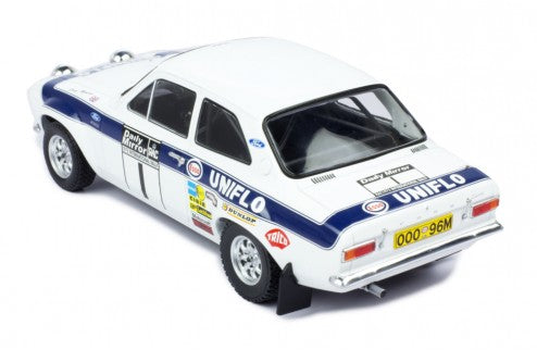 IXO 1:18 FORD ESCORT MK1 White RS1600 Uniflo RAC Rally 1973 #1 R.Clark / T.Mason