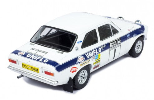 IXO 1:18 FORD ESCORT MK1 White RS1600 Uniflo RAC Rally 1973 #1 R.Clark / T.Mason