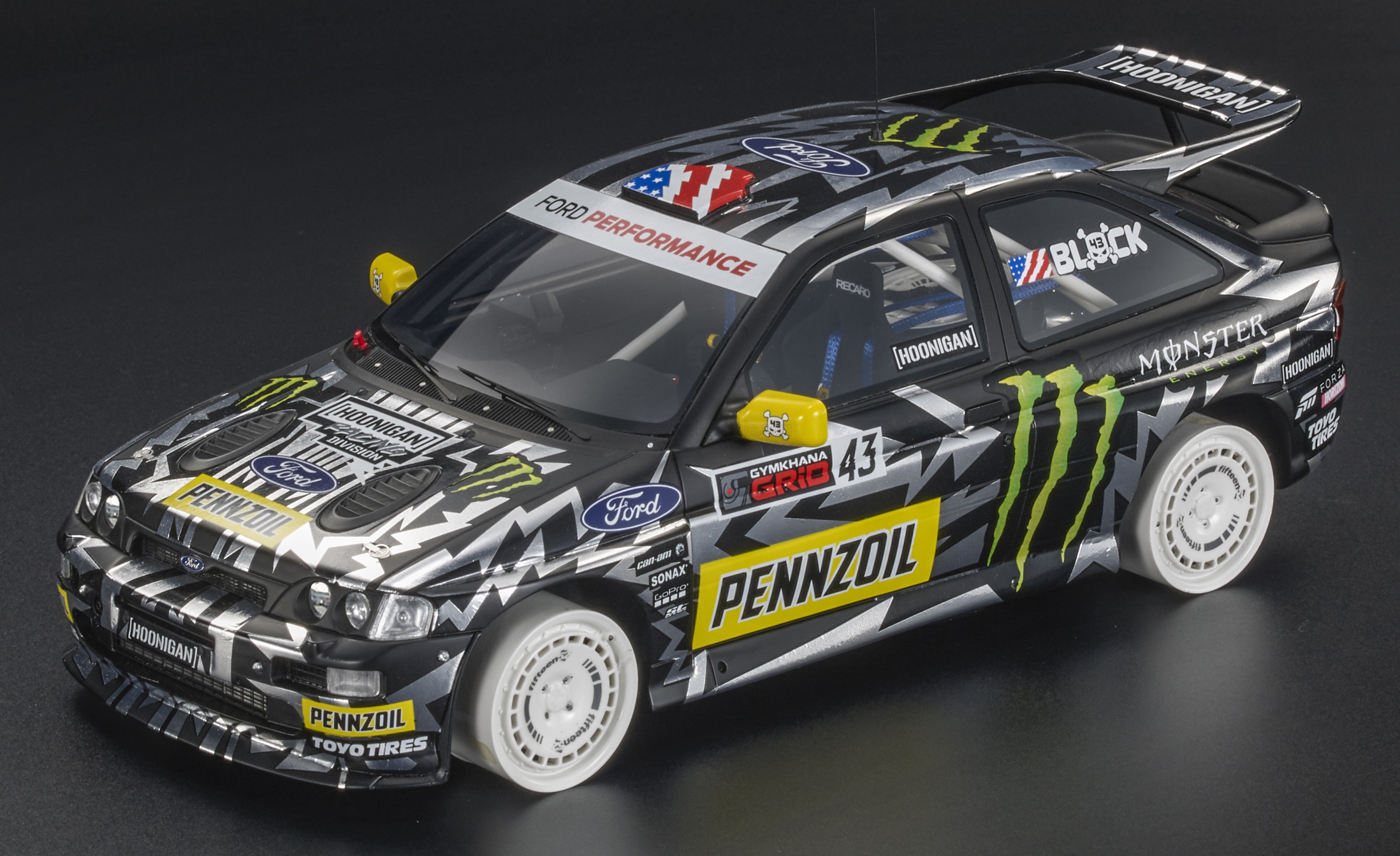 Top Marques 1:43 Scale - Ford Escort RS Cosworth N 43 HOONIGAN 2017 Ken Block - Without Tyres - Black - TM43-031D