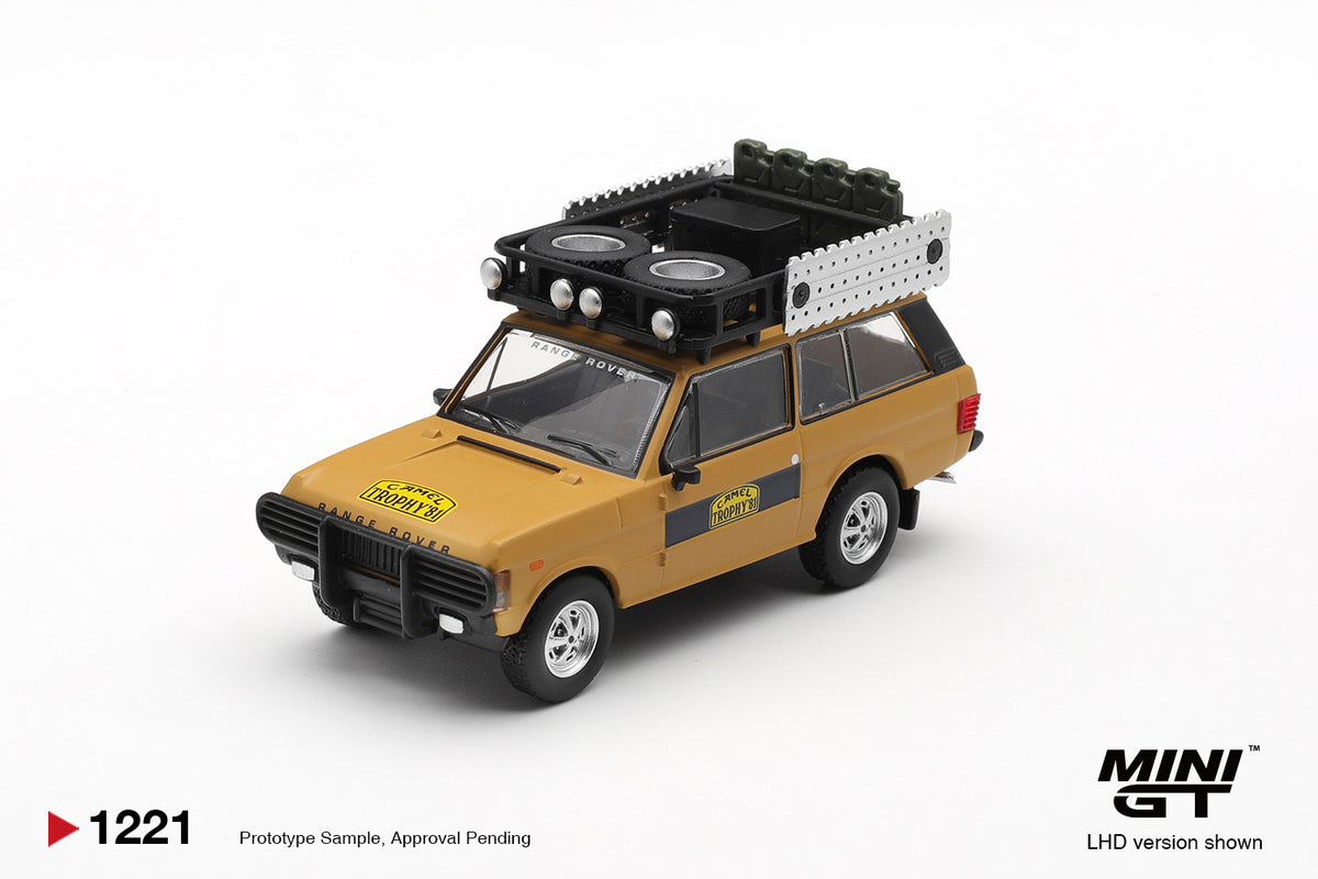 Mini GT 1:64 Diecast - RANGE ROVER 1981 CAMEL TROPHY SUMATRA K.STOPPA AND A.VALLDORF (LHD), Yellow - MGT01221-L