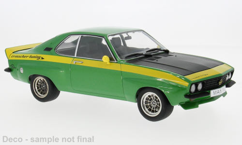 MCG 1:18 Scale Diecast - 1974 Opel Manta A Irmscher, Green/Yellow - MCG18425