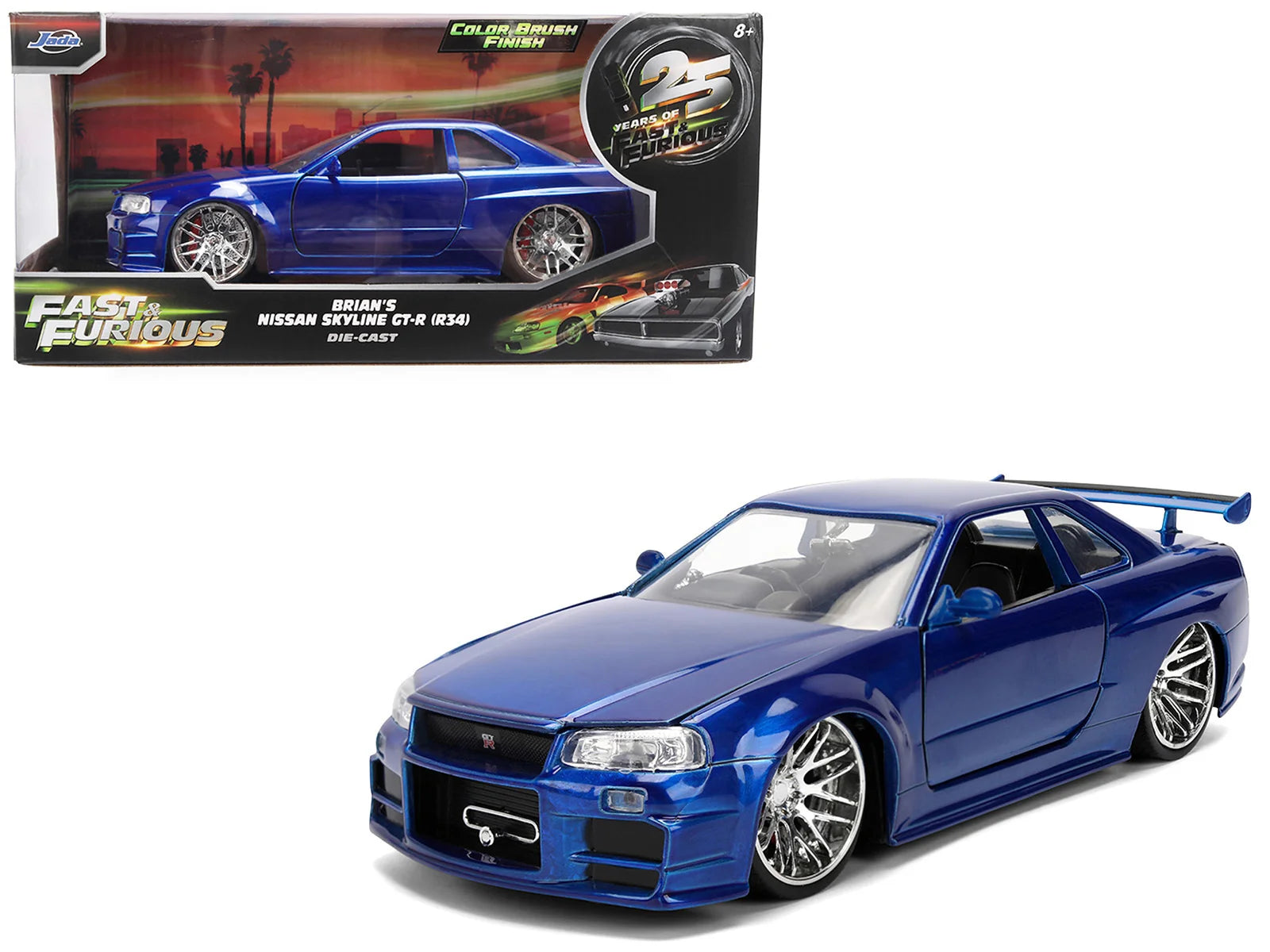 Jada Diecast - 1:18 Brian's Nissan Skyline GT-R (R34) Colour Brush Finish - BLUE - 37704