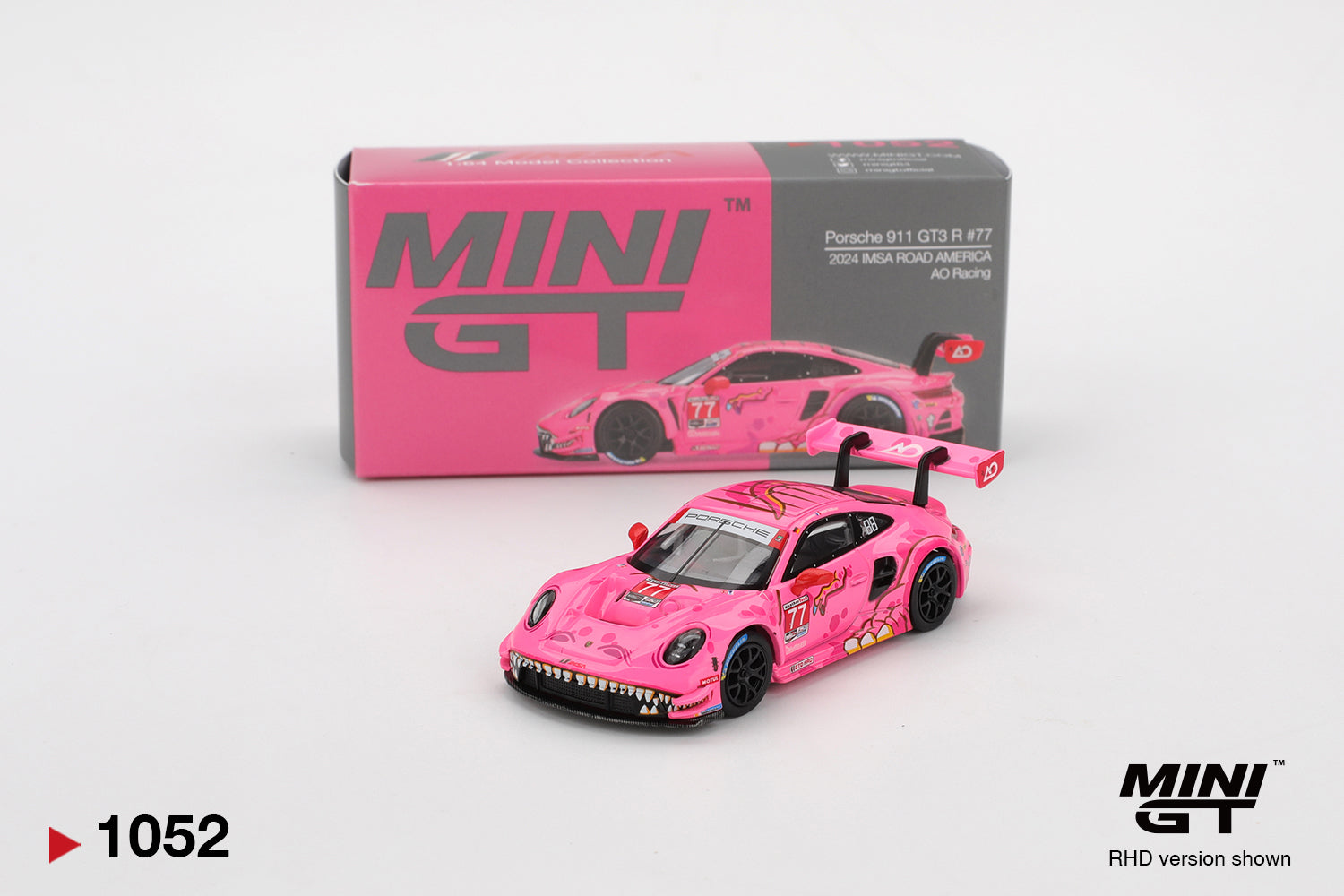 Mini GT 1:64 PORSCHE 911 GT3 R NO.77 AO RACING 2024 IMSA ROAD AMERICA