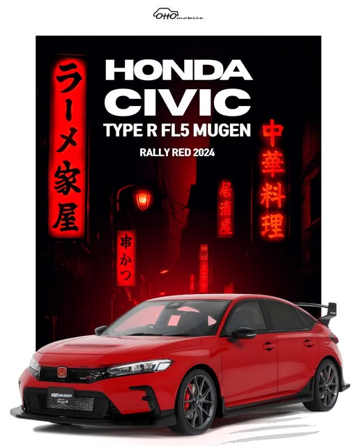 OTTO 1:18 Scale Resin - Honda Civic Type R FL5 Mugen - Rally Red 2024 - OT1165