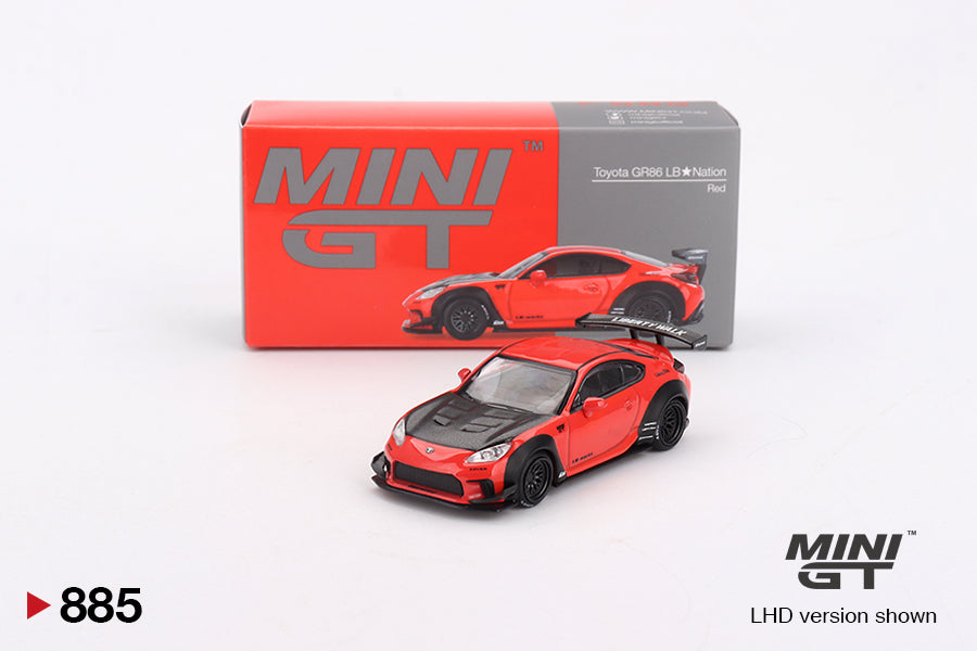 Mini GT 1:64 Diecast - Toyota GR86 LB★Nation (RHD), Red - MGT00885-R