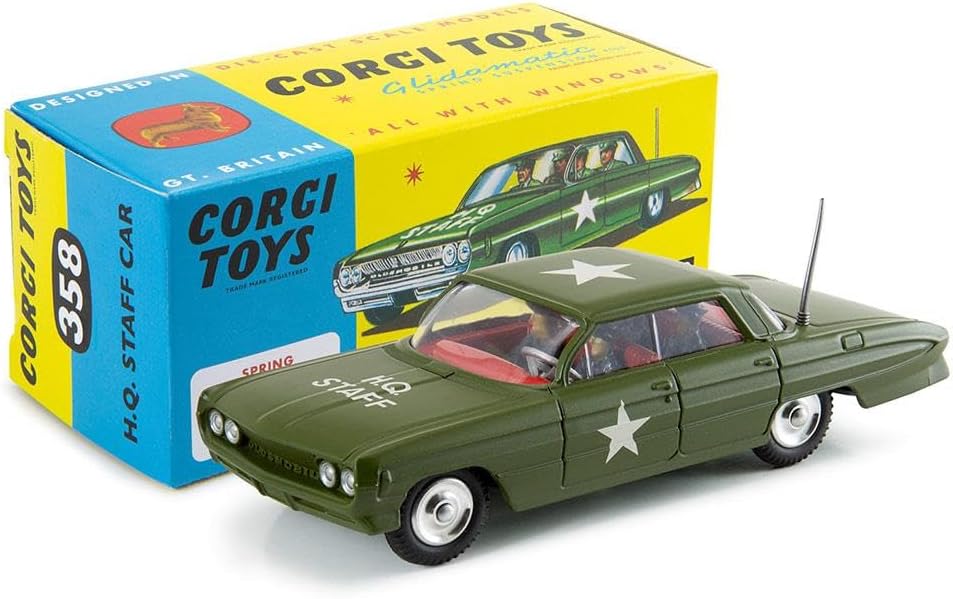 Corgi Model Club 1:43 - Oldsmobile 88 HQ Staff Car with 4 Figures, Green, 358