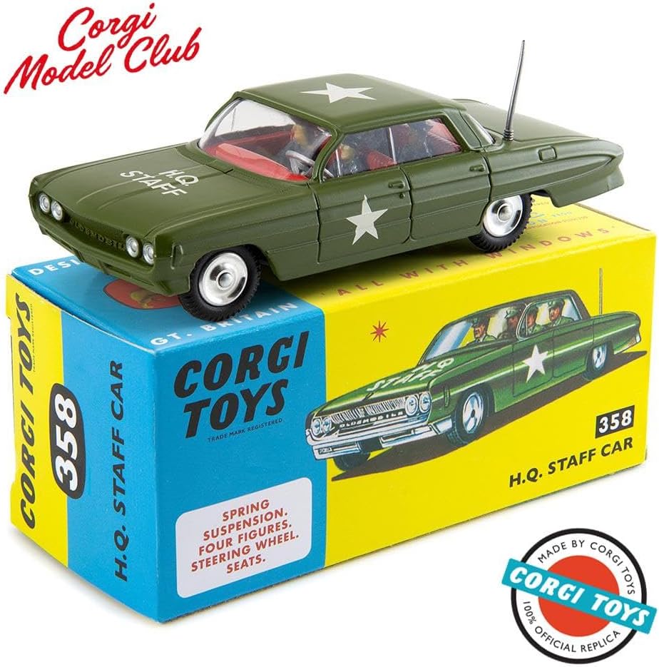 Corgi Model Club 1:43 - Oldsmobile 88 HQ Staff Car with 4 Figures, Green, 358