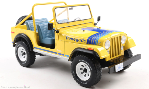 MCG 1:18 Scale Diecast Model Car - 1980 Jeep CJ-7 Renegade, Yellow - MCG18552