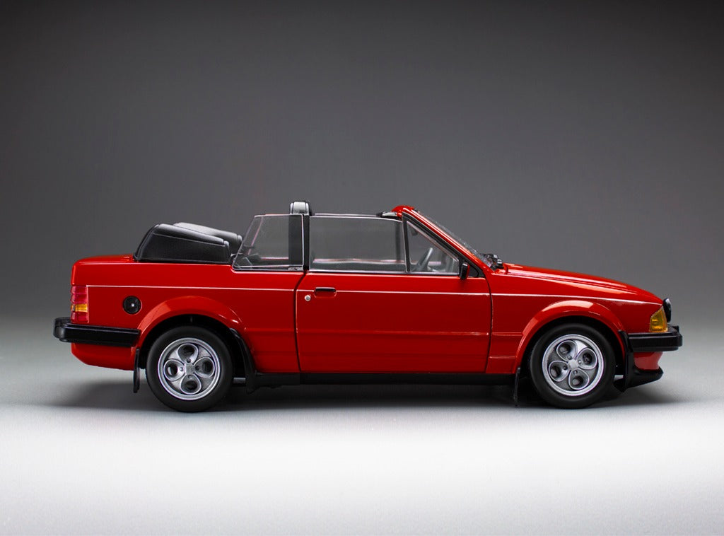 SUNSTAR 1:18 Scale - 1983 Ford Escort Mk3 XR3i Cabriolet in Sunburst Red (RHD) - 4989R
