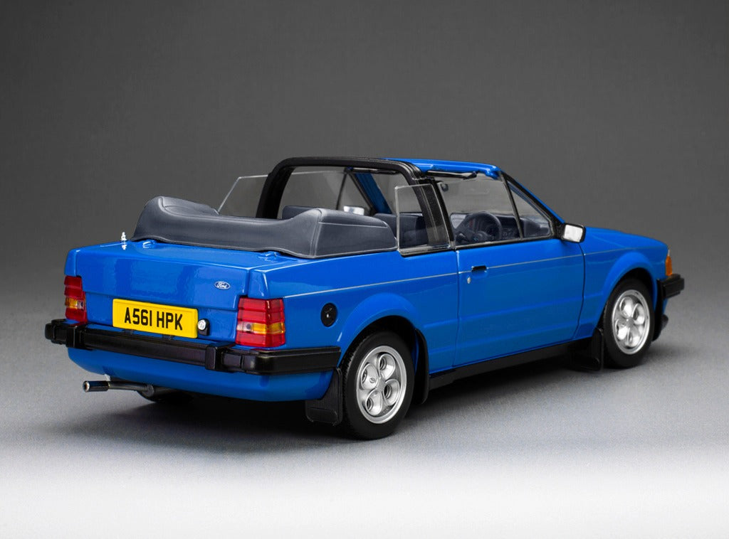 SUNSTAR 1:18 Scale - 1983 Ford Escort Mk3 XR3i Cabriolet in Azure Blue (RHD) - 4988R
