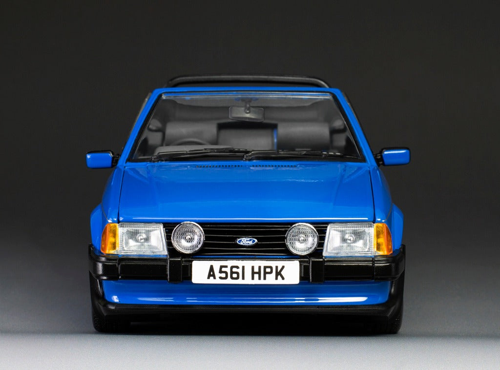 SUNSTAR 1:18 Scale - 1983 Ford Escort Mk3 XR3i Cabriolet in Azure Blue (RHD) - 4988R