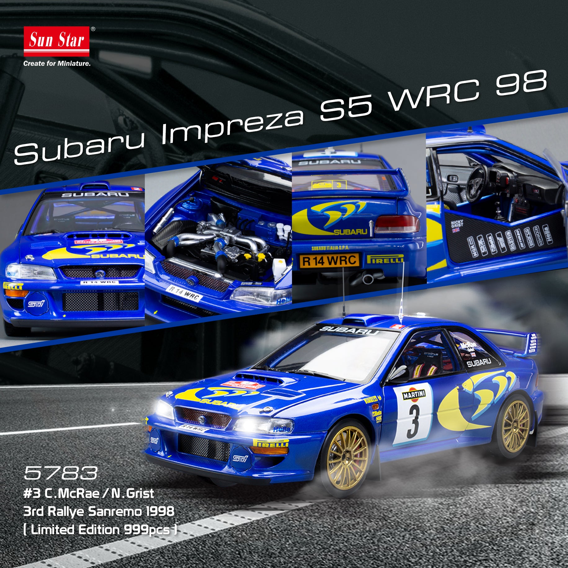 Sunstar Diecast - 1:18 Subaru Impreza S5 WRC 98 - 3 C.McRae  N.Grist - 3rd Rallye Sanremo 1998 (limited edition 999pcs) - 5783