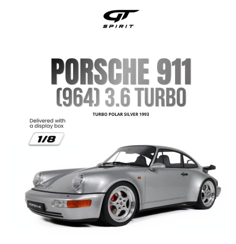 GT Spirit 1:8 Scale Resin, 1993 PORSCHE 911 (964) 3.6 Turbo, Polar Silver - GTS80013