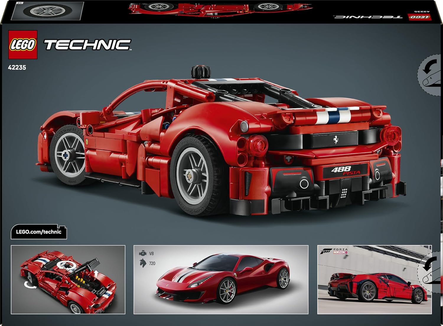 LEGO Technic Ferrari 488 PISTA, Forza Horizon 6, 882 Pieces - Age 9+ - 42235