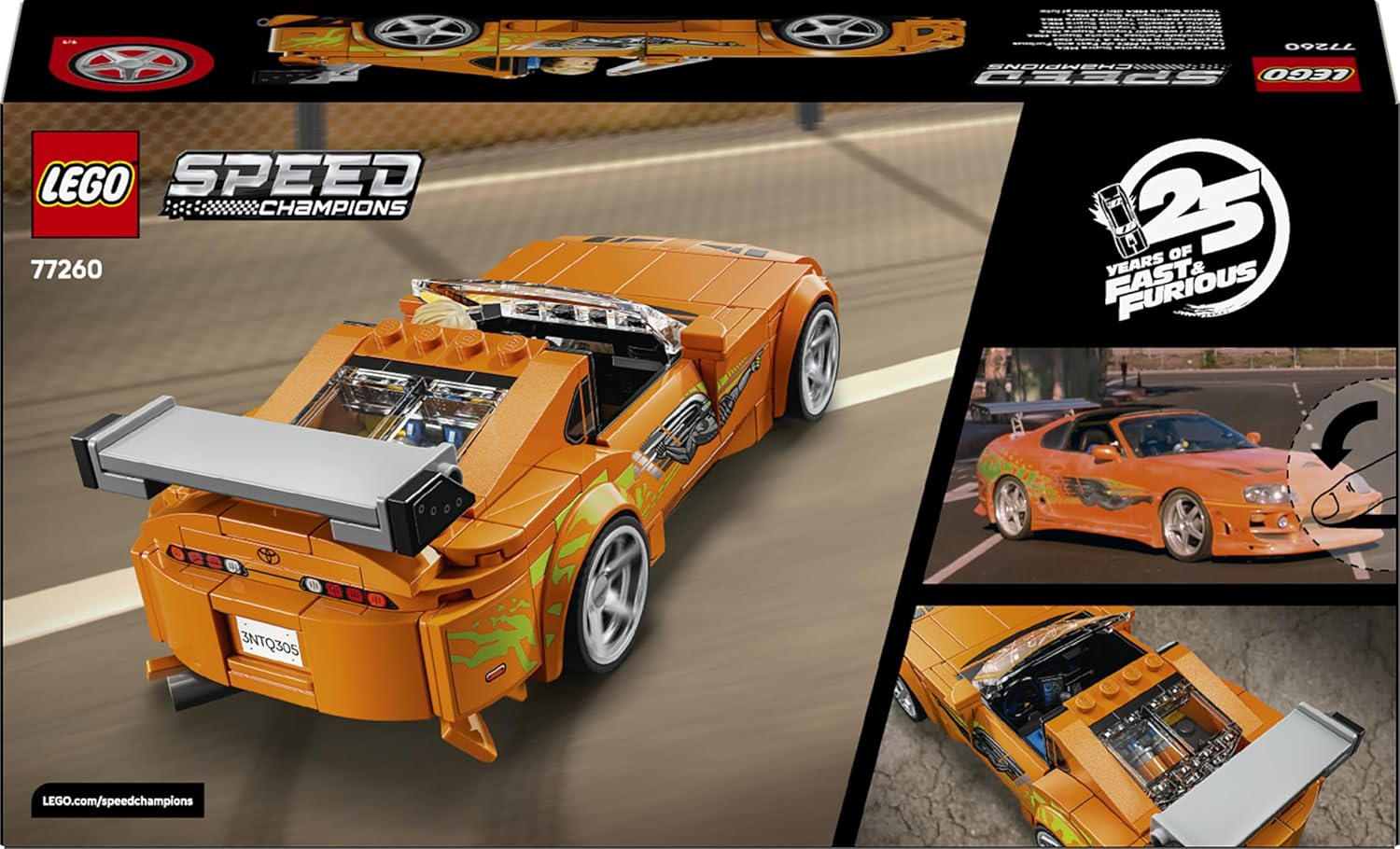 LEGO Speed Champions The Fast and The Furious Toyota Supra MK4 Car - Model Kit with Bryan O'Conner Minifigure - Age 9+, 77260