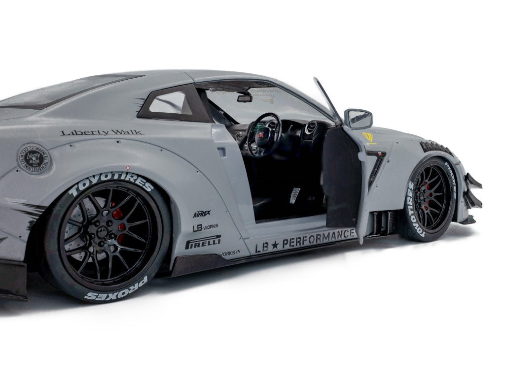 Solido 1:18 Diecast - 2024 Nissan GT-R (R35) w/Liberty Walk Body Kit Type 2.0 with Kato Figure, Grey - S1805821