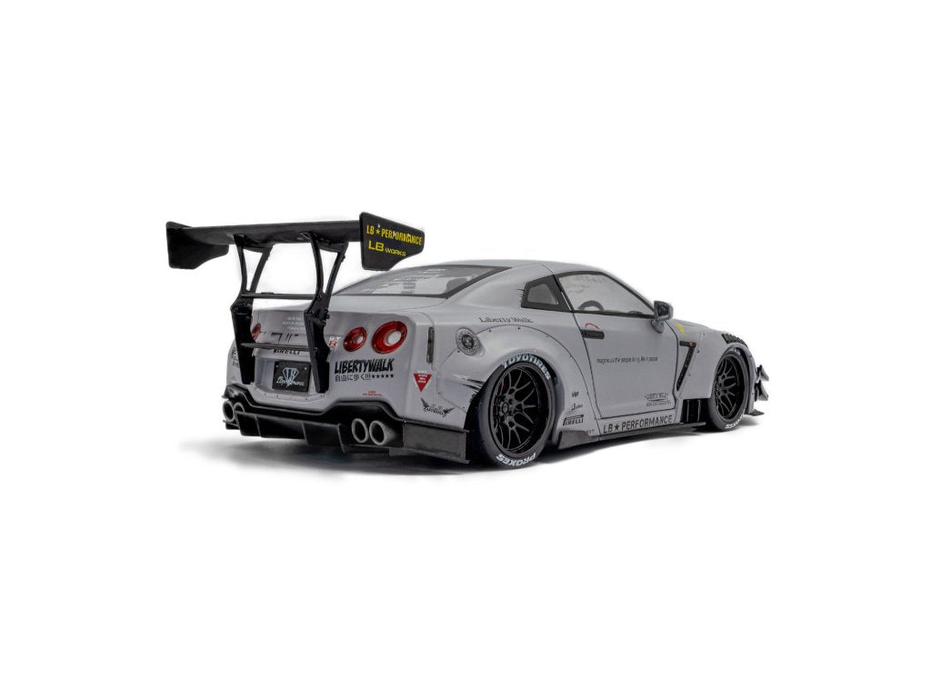 Solido 1:18 Diecast - 2024 Nissan GT-R (R35) w/Liberty Walk Body Kit Type 2.0 with Kato Figure, Grey - S1805821