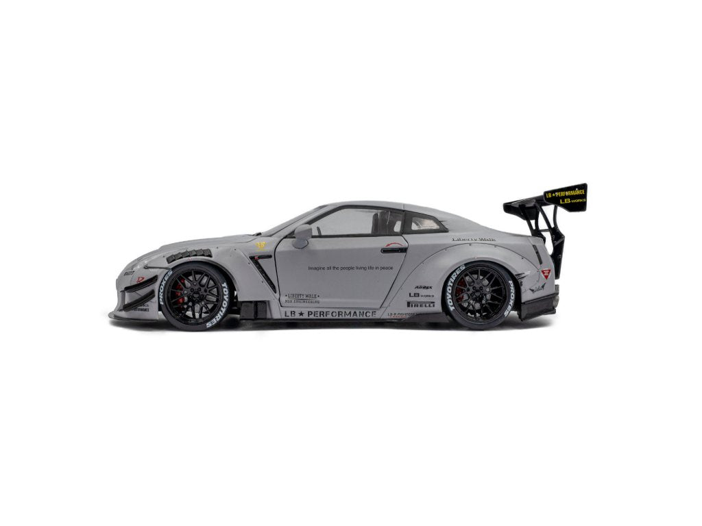 Solido 1:18 Diecast - 2024 Nissan GT-R (R35) w/Liberty Walk Body Kit Type 2.0 with Kato Figure, Grey - S1805821