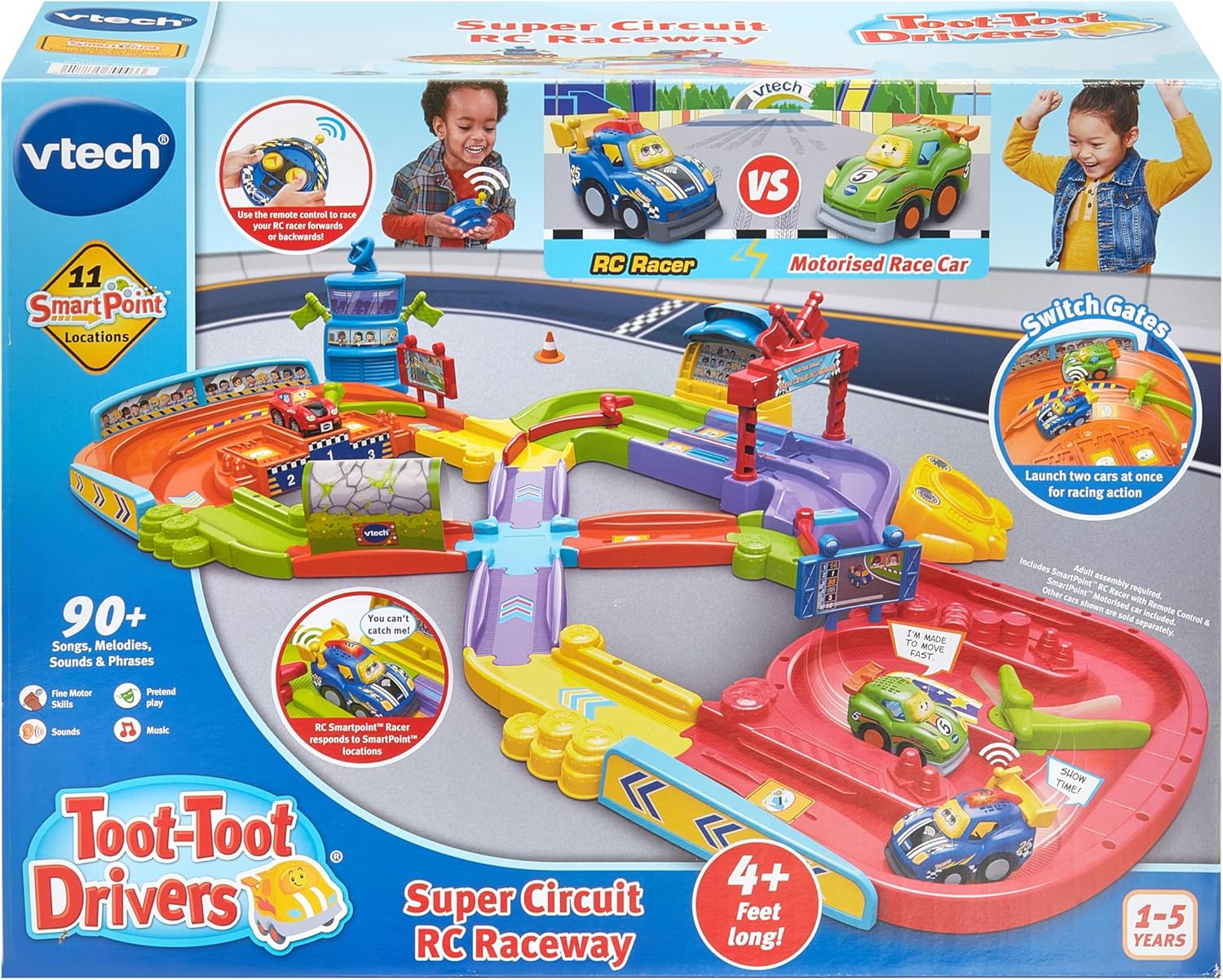 VTech Toot-Toot Drivers Super Circuit RC Raceway, Toy Car Playset with 2 Vehicles Included, 3 Exciting Crash Zones, Songs & Fun Phrases, Interactive Toddler Toy 12 Months, 2, 3, 4, 5