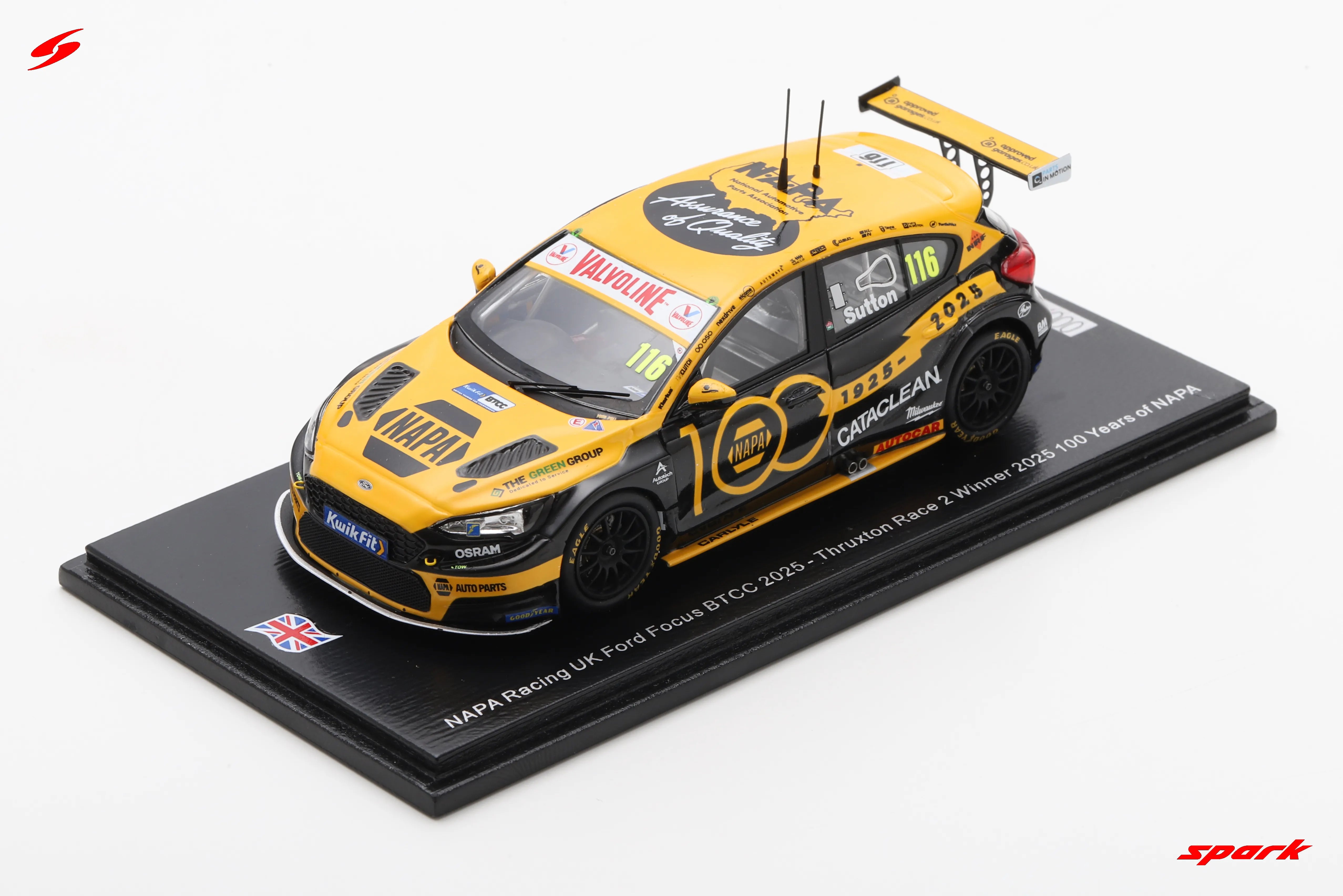 Spark 1:43 Resin – Ford Focus ST NAPA Racing No.116 Ashley Sutton BTCC – Thruxton Race 2 Winner – 100 Years of NAPA – Limited Edition