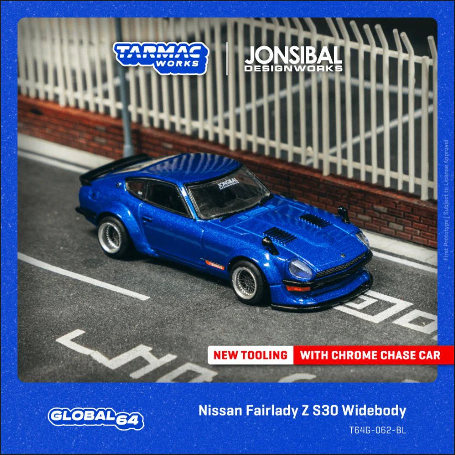 TARMAC WORKS 1:64 - Nissan Fairlady Z S30 Widebody, Jonsibal Designworks,  Blue - T64G-062-BL