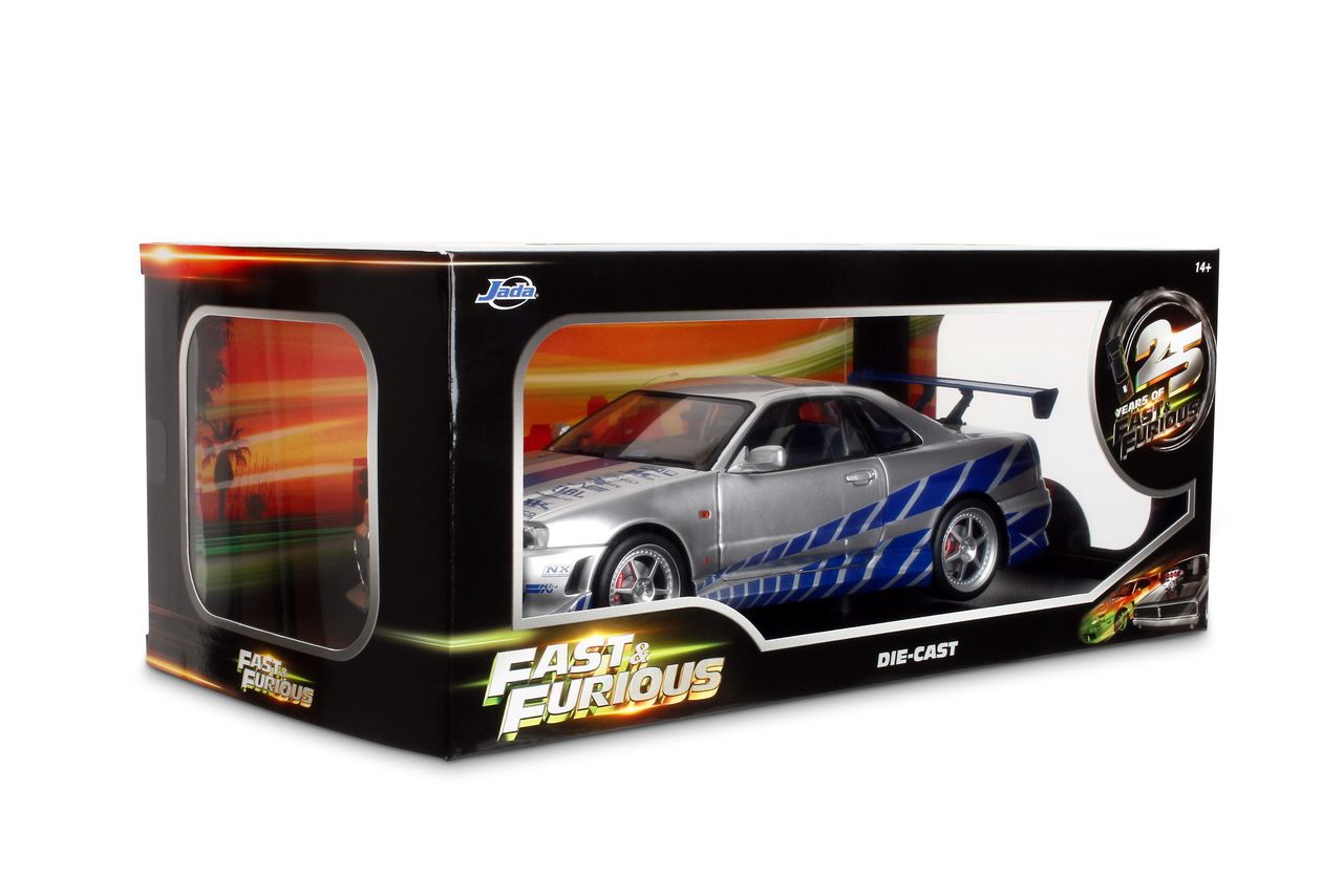 Jada Diecast - 1:18 Brian's Nissan Skyline GT-R (BNR34) "Fast & Furious" Silver/Blue- 37771