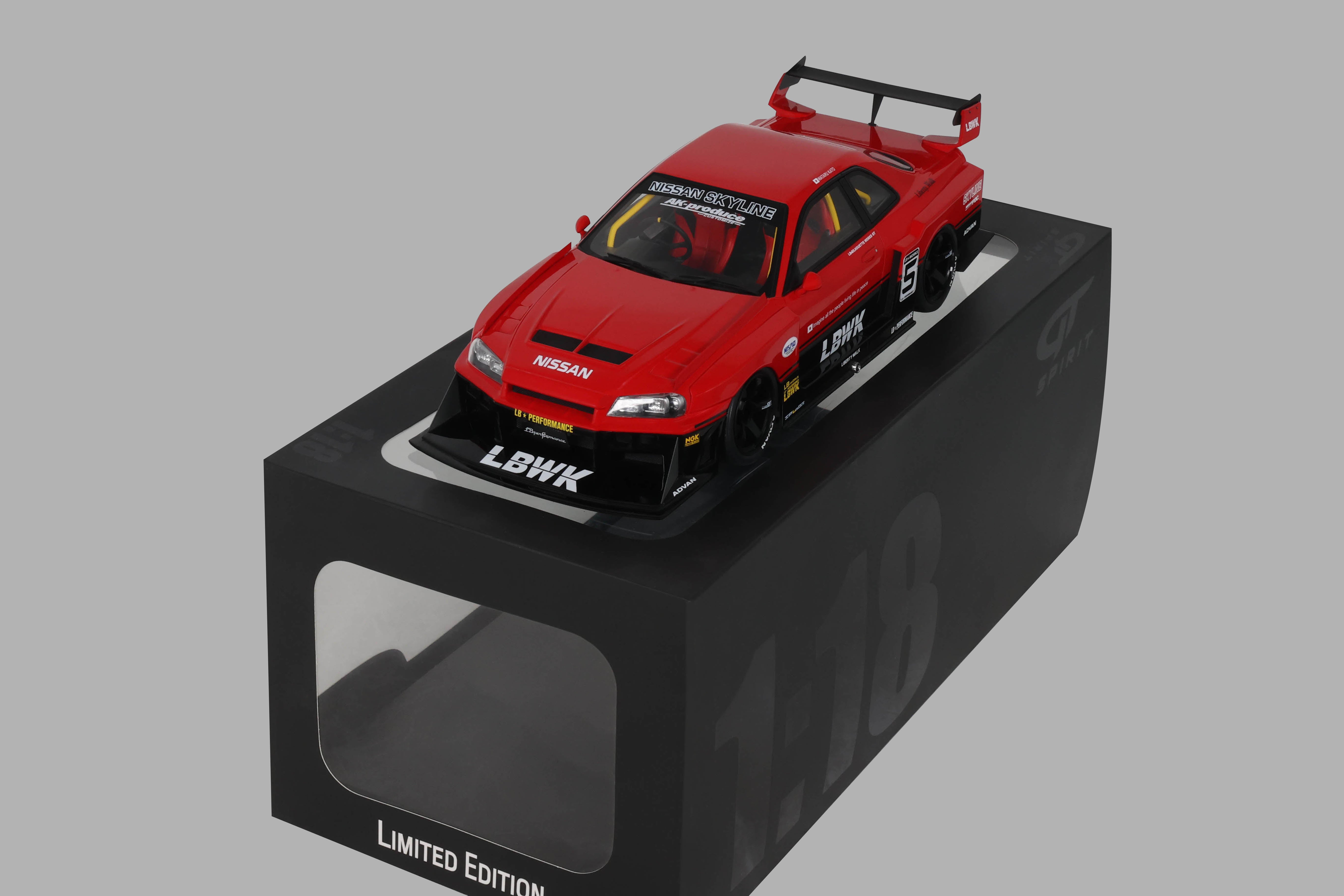 GT Spirit 1:18 Scale Resin,  2020 NISSAN SKYLINE R34 GT R LB SUPER SILHOUETTE - RED - GT570