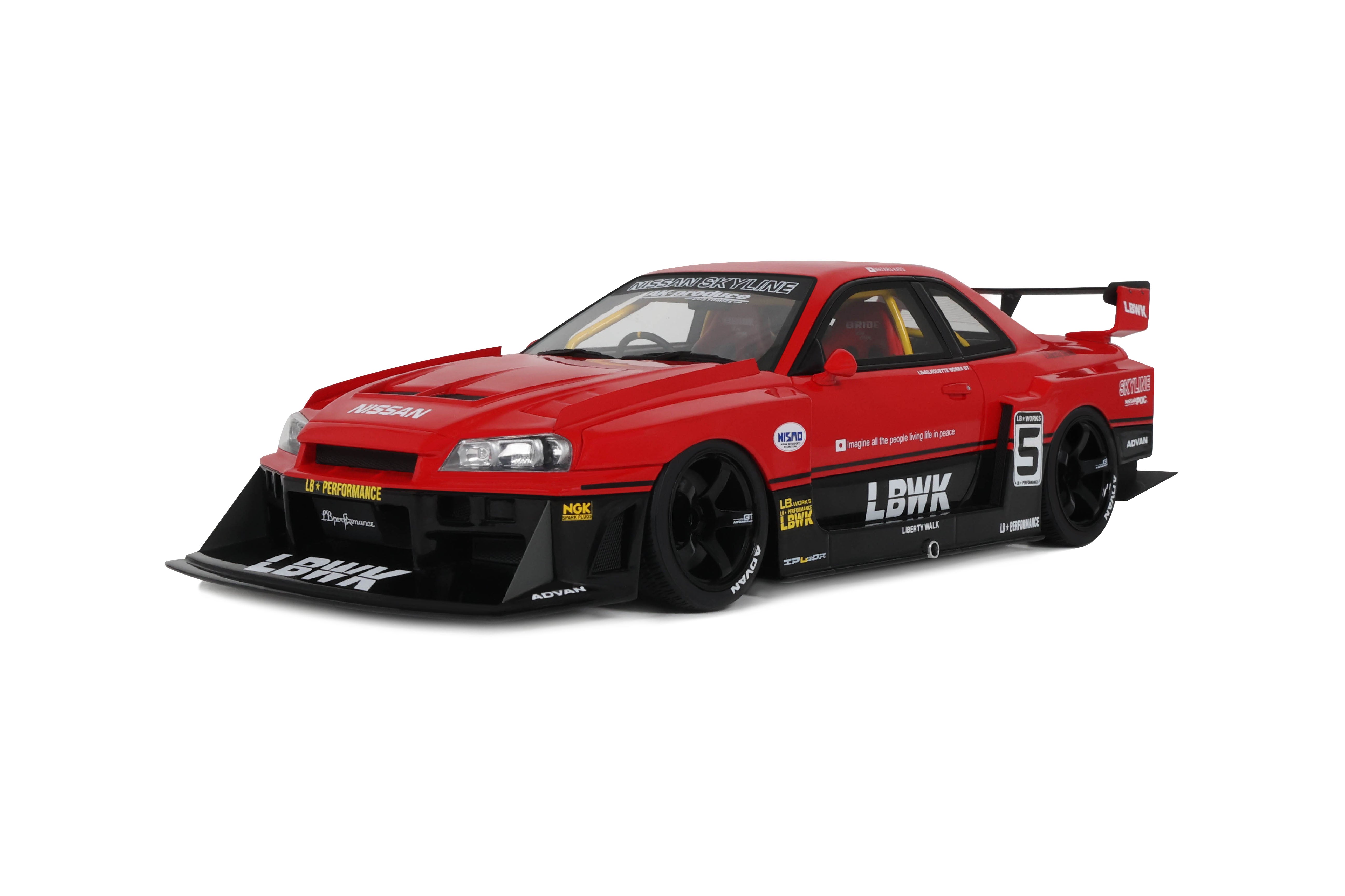 GT Spirit 1:18 Scale Resin,  2020 NISSAN SKYLINE R34 GT R LB SUPER SILHOUETTE - RED - GT570