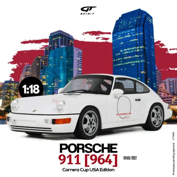 GT Spirit 1:18 Scale Resin,   1992 PORSCHE 911 [964] CARRERA CUP USA EDITION - WHITE - GT995