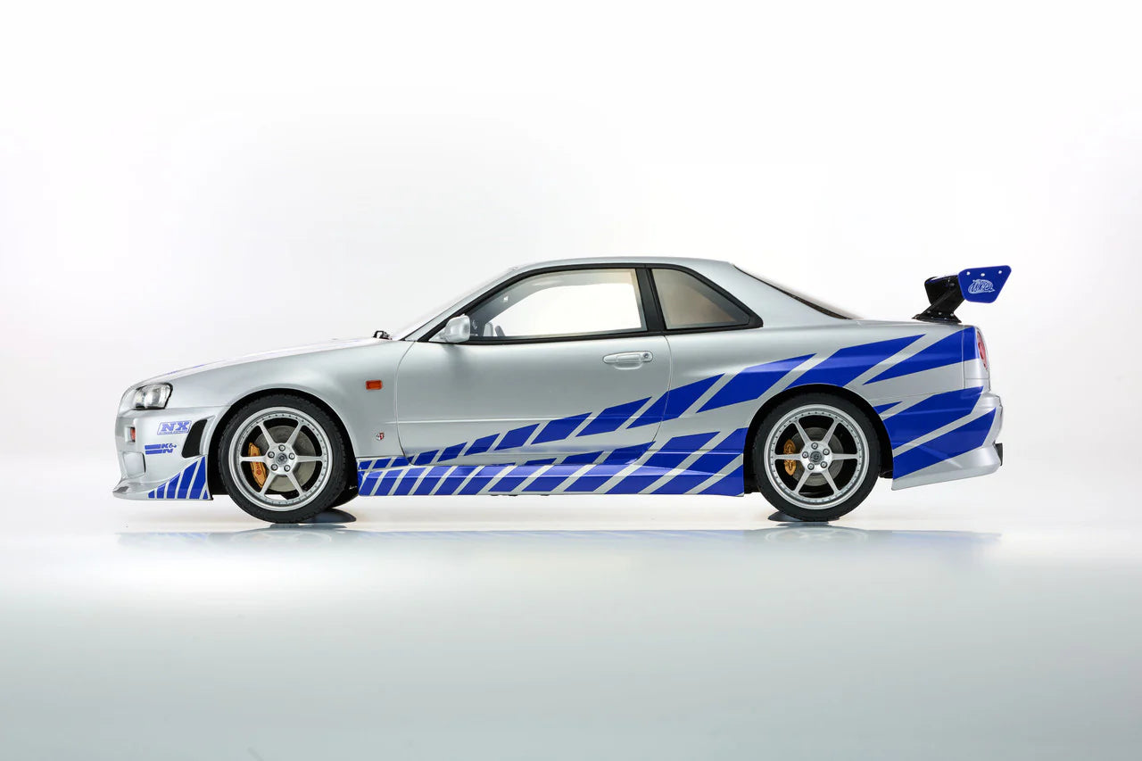 Kyosho Resin - 1:12 Nissan Skyline R34 GT-R 2001 "Fast & Furious" Silver/Blue Stripes - KSR12007A
