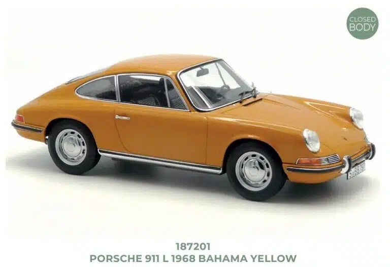 Norev 1:18 Scale Diecast Model Car - 1968 Porsche 911 L Bahama Yellow - 187201