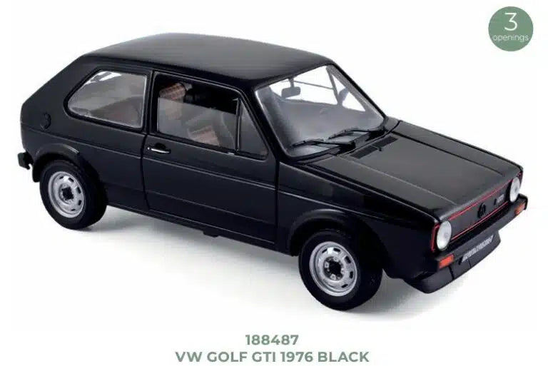 Norev 1:18 Scale Diecast Model Car - 1976 Volkswagen Golf Mk1 GTI Black - 188487