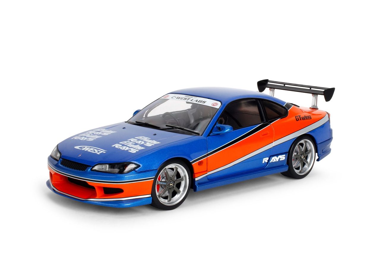 Jada Diecast - 1:18 Sean's NISSAN SILVIA (S15) SPEC-S MONA LISA 1999 - FAST & FURIOUS III TOKYO DRIFT - BLUE/ORANGE - 37772