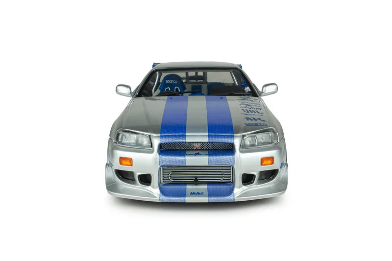 Solido Diecast - 1:18 Nissan Skyline GT-R (BNR34) "2 Fast 2 Furious" Silver/Blue- S1804315A
