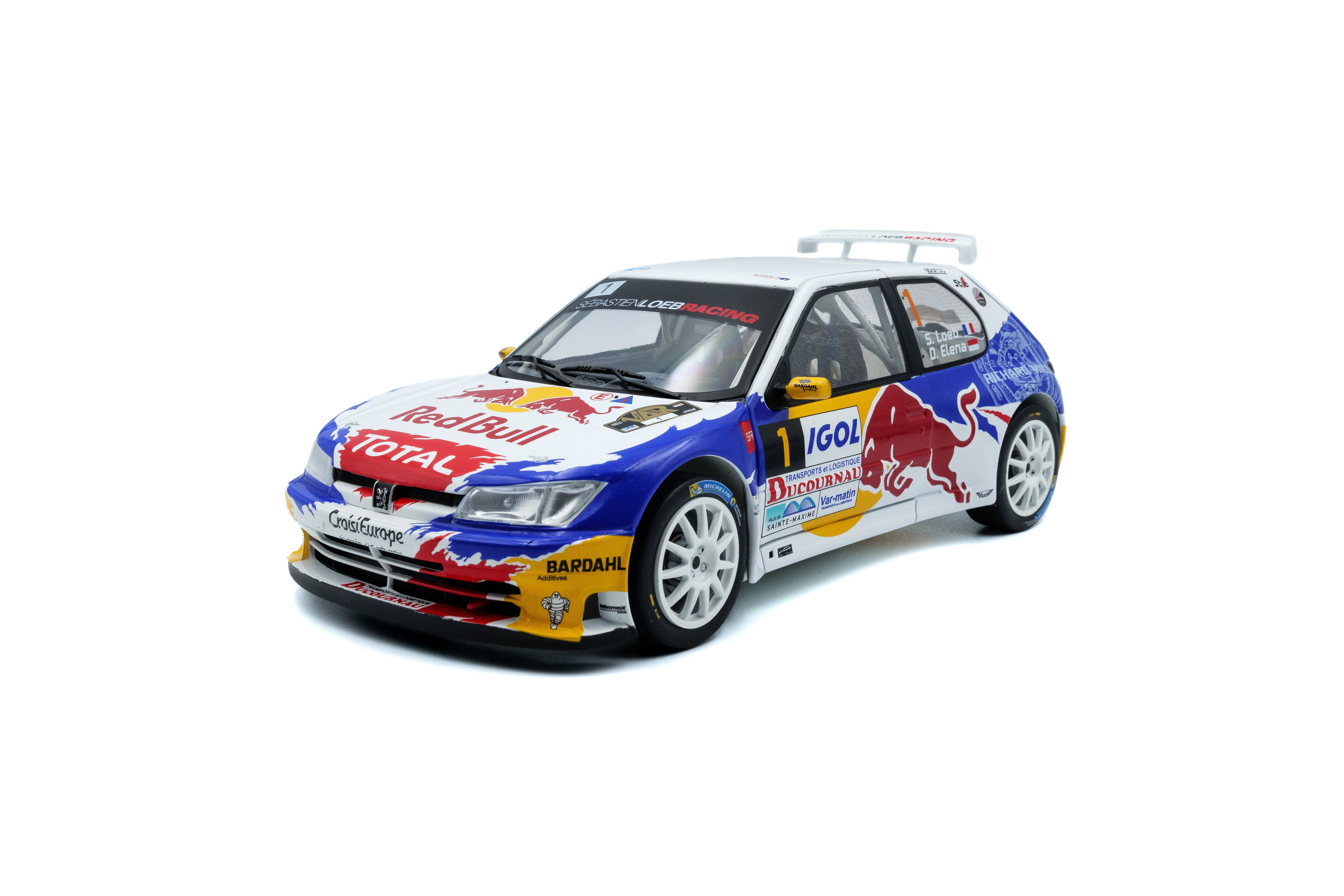 Solido 1:18 Diecast - Peugeot 306 Maxi White #1 S.Loeb/D.Elena Rally Du Var 2017, White/Blue - S1808308