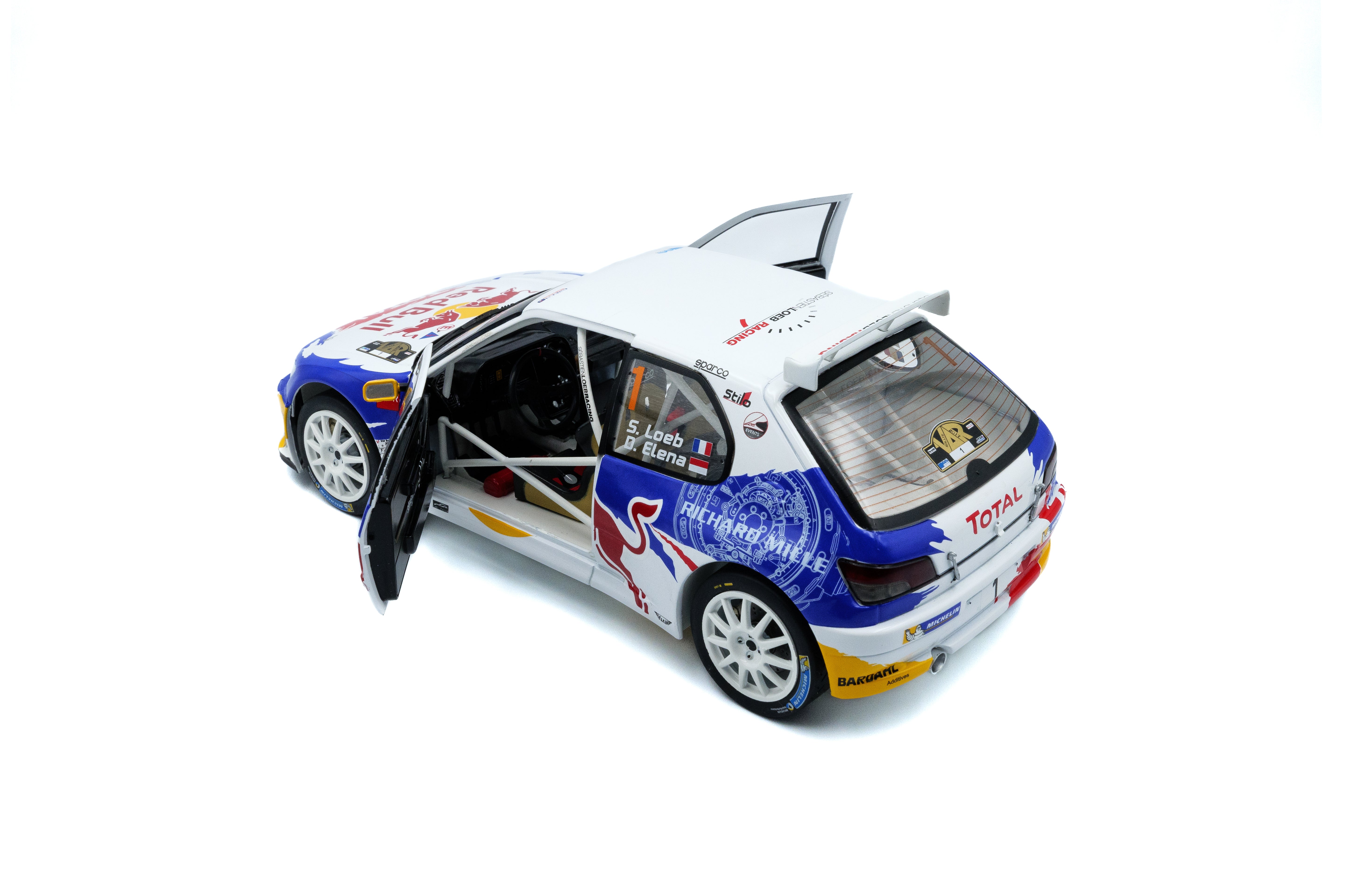 Solido 1:18 Diecast - Peugeot 306 Maxi White #1 S.Loeb/D.Elena Rally Du Var 2017, White/Blue - S1808308