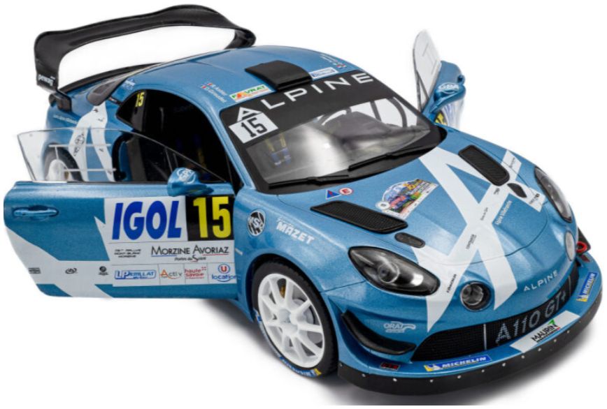 Solido 1:18 Diecast - Alpine A110 RGT N 15 RALLY MONT BLANC 2024 RAPHAEL ASTIER - DENIS GIRAUDET, Blue - S1801631