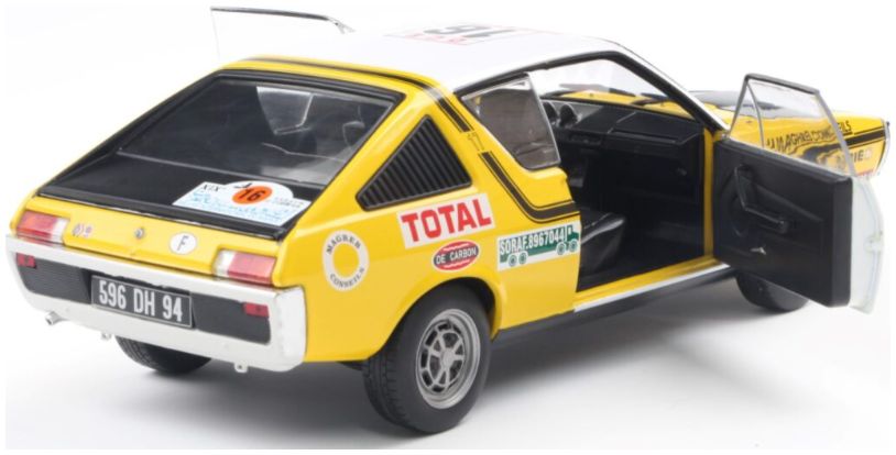 SOLIDO 1:18 Scale - Renault 17 PH.1 Yellow #23 Prive/Tilbert Rallye Du Maroc 1976 - S1803709