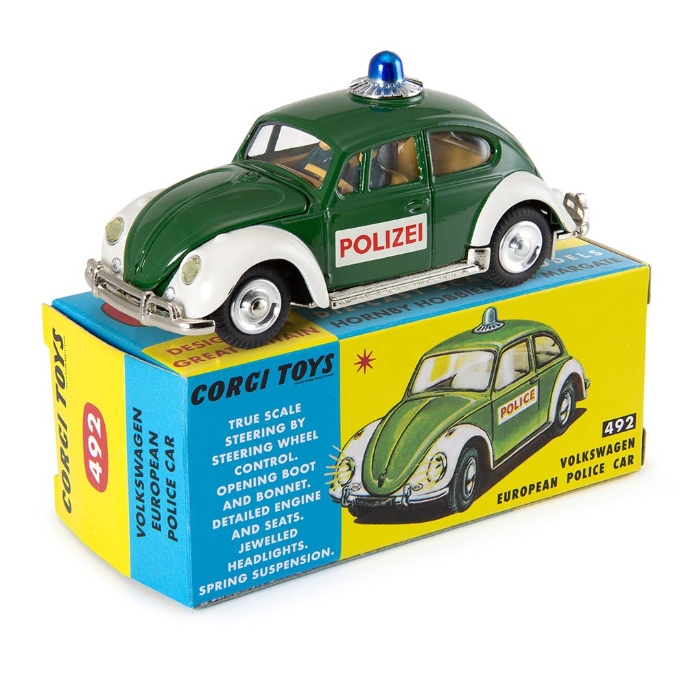 Corgi Model Club 1:44 - Volkswagen Beetle European Police Car, Geen/White - 492